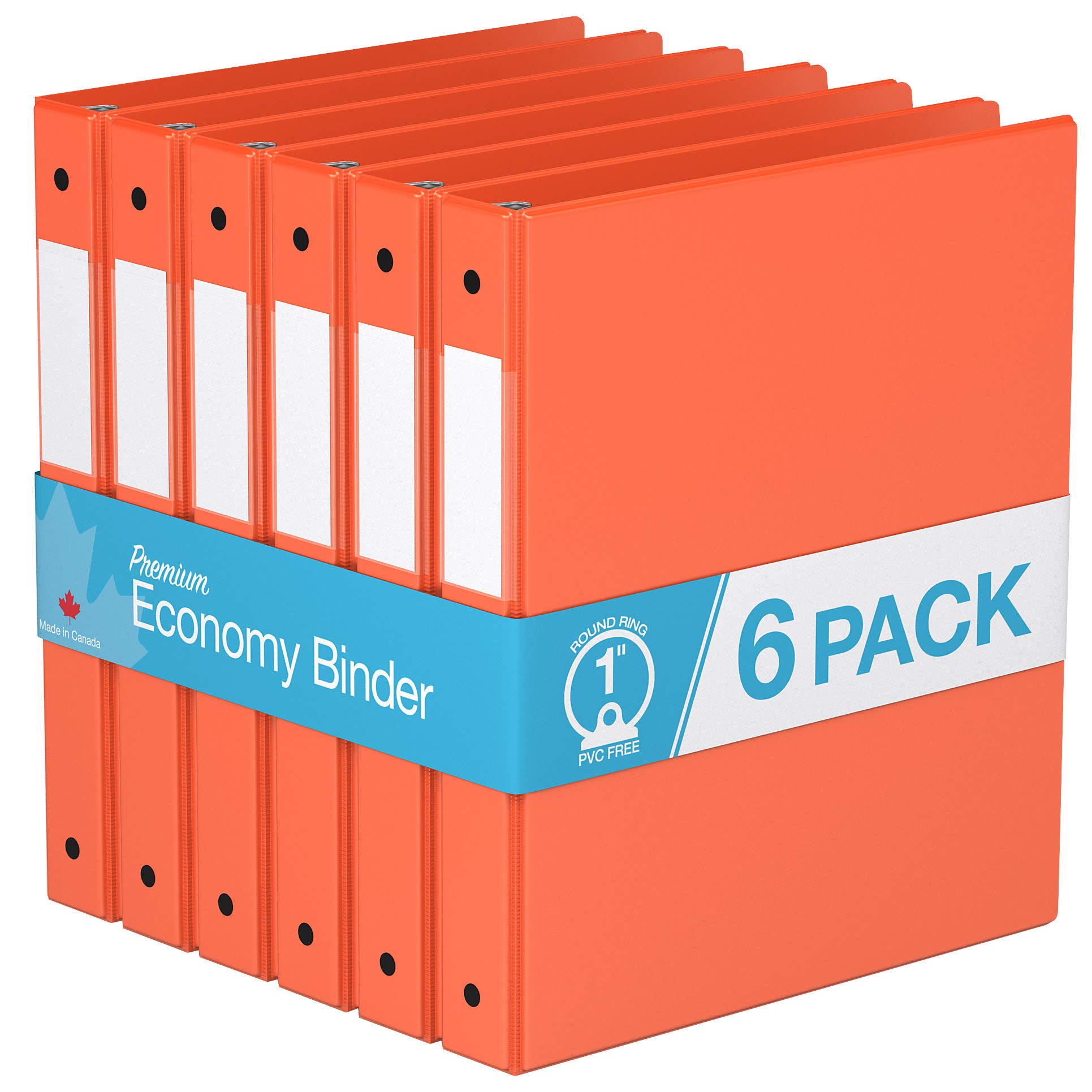 Premium Economy 6-Pack 3-Ring Binders for School or Office, Round-Ring Binders, 1 Inch, Orange