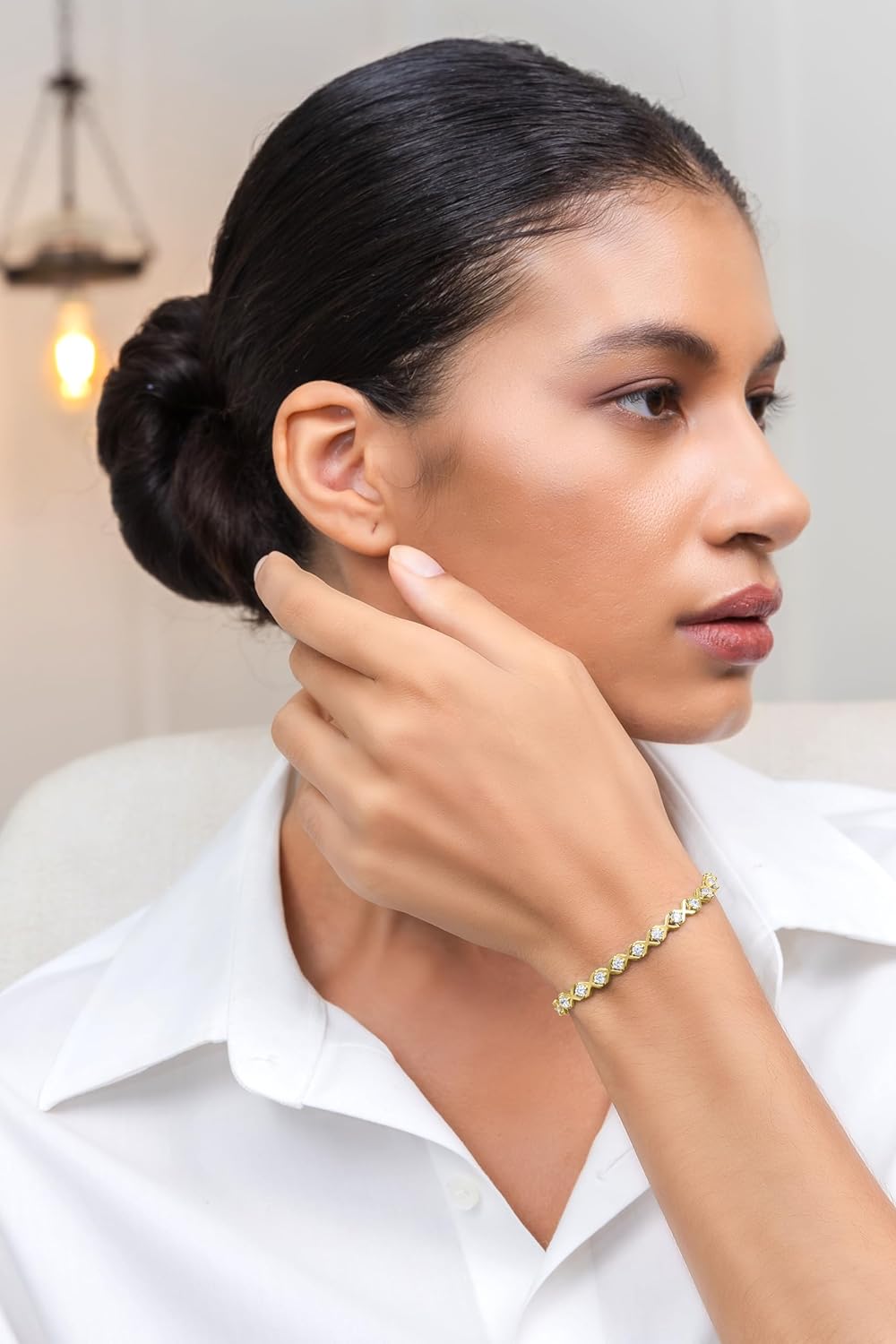 Hoops & Loops 925 Sterling Silver Cubic Zirconia XO Design Tennis Bracelet for Women, 7.25'' Silver, Yellow Gold, Rose Gold