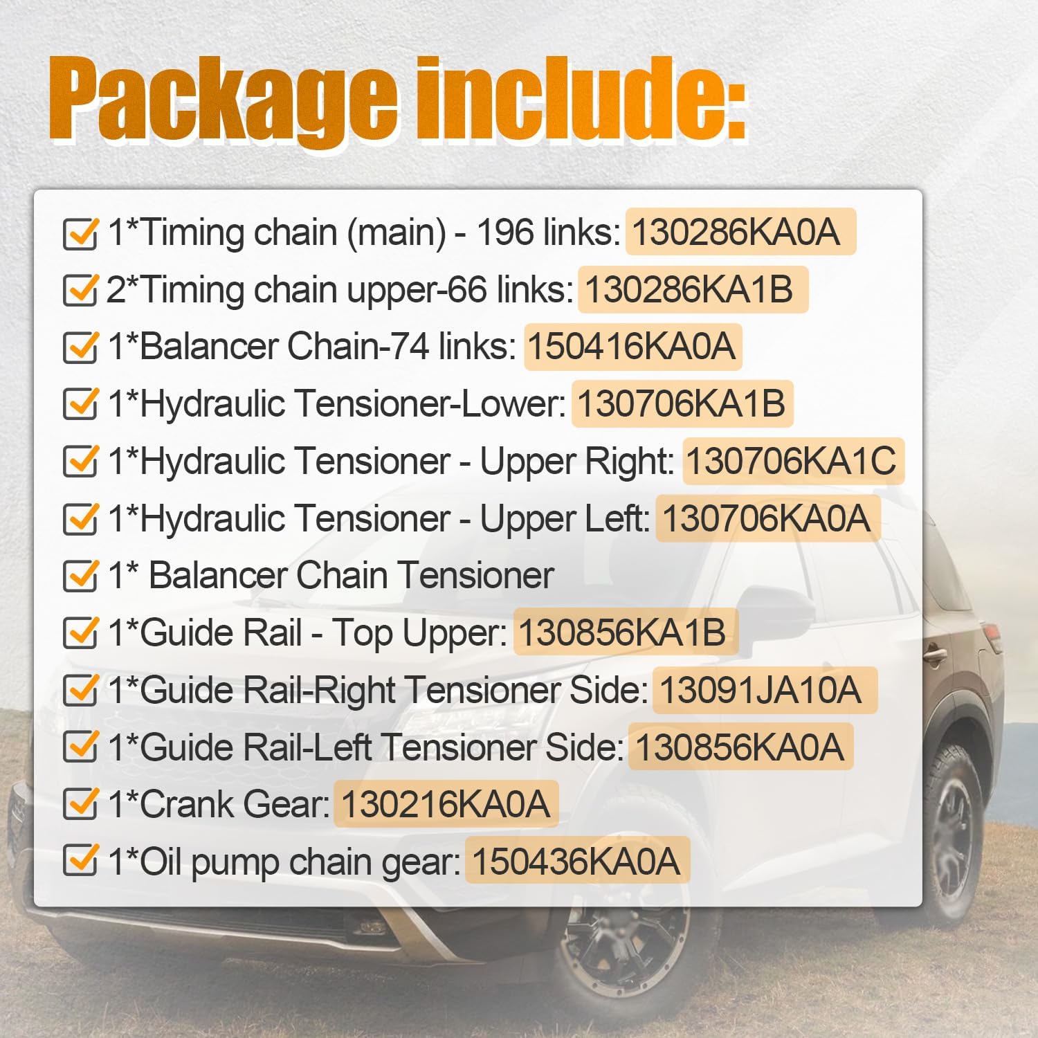 Timing Chain Kit VQ35DD Compatible with Nissan Pathfinder 3.5 2017-2024 Fit for Infiniti QX60 3.5L V6 Timing Chain Tensioner Kit Replace #130286KA0A 130286KA1B 150436KA0A 130856KA1B 150436KA0A