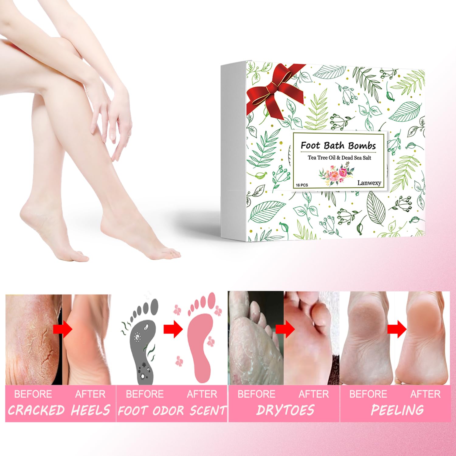 Lanwexy Bath Foot Bombs, 16 Pack Foot Soak with Bath Salt and Tea Tree Oil. Organic Natural Handmade Aroma Pure Essential Oil Bubble Foot Balls for Feet Callus, Dry Cracked, Stubborn Feet Odor Scent.: Foot Bath Basin + 16 PCS Foot Soak