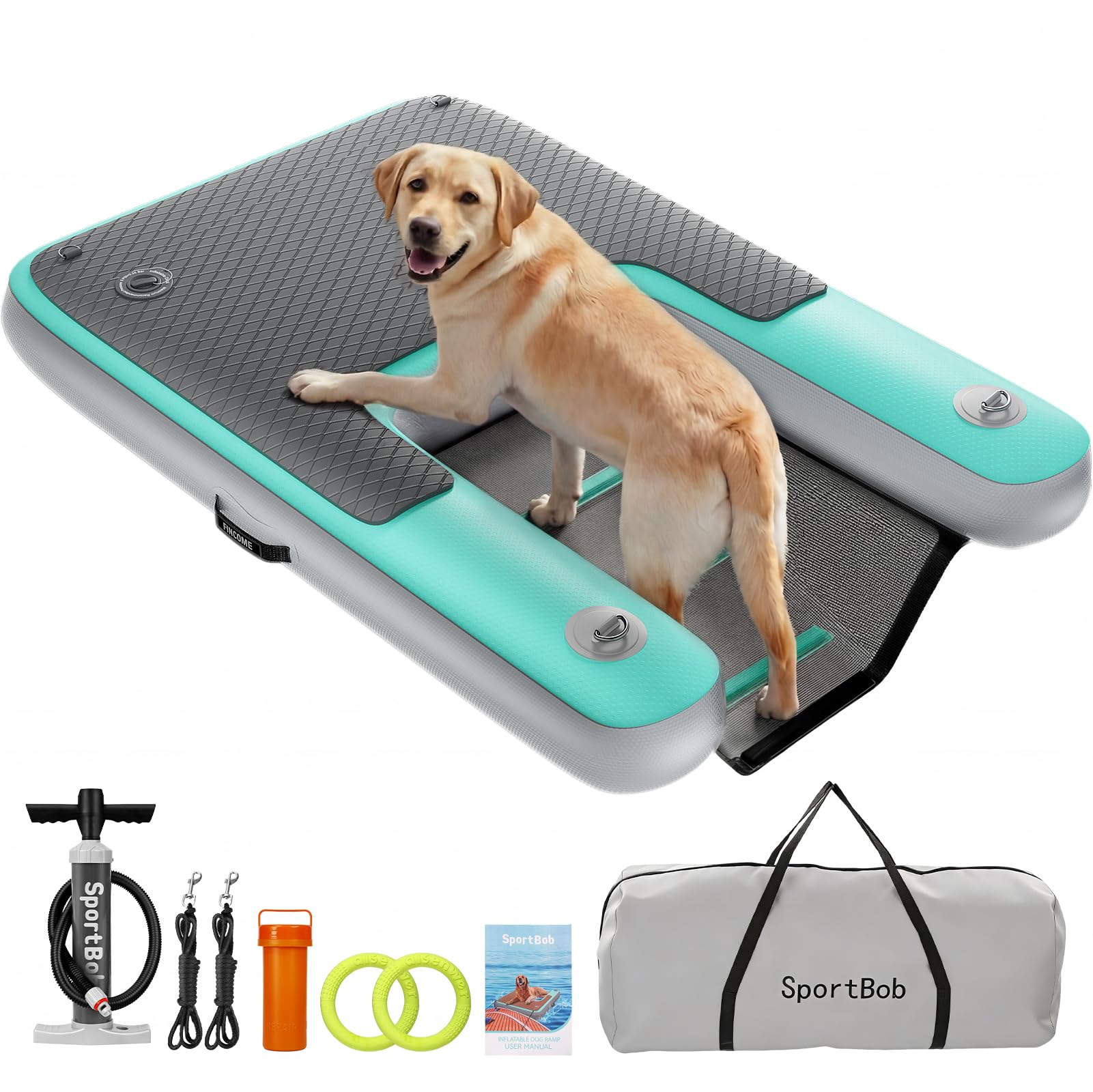 Rampa Gonfiabile per Cani 120 x 82 cm, Resistente agli Strappi e Durevole, Adatta a Cani Fino a 100kg, Ideale per l'Estate, la Piscina,i Pontili e i Laghi