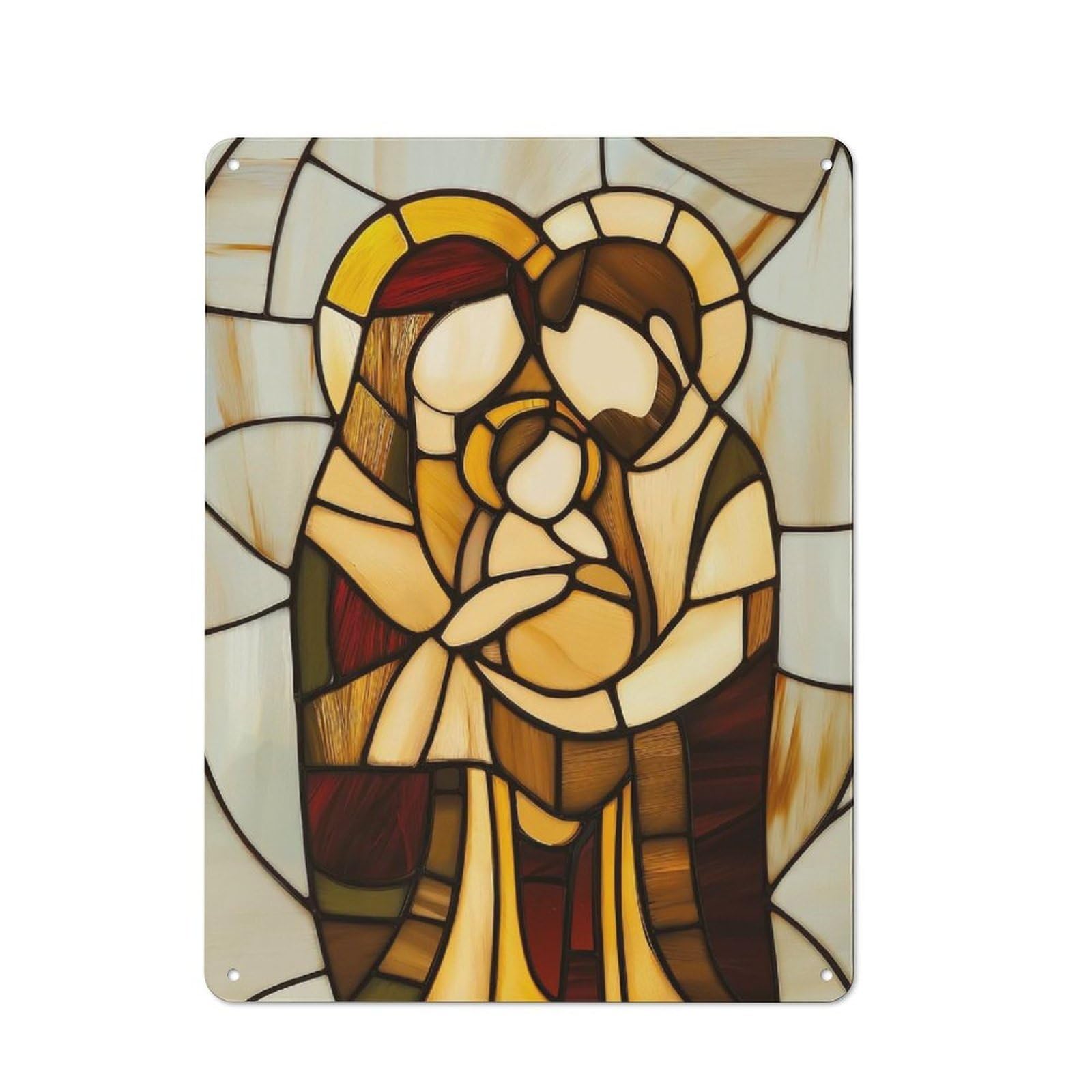 Junmoney Stained Glass Holy Family Tin Wall Plaque 40X30cm With For Garage Or Workshop, For An Autumn Wall Display In Garage And Workshop