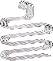 devesanter Non-Slip S-Shape Pants Hangers - Stainless Steel 5-Tier Closet Organizers for Jeans, Trousers, Scarves (6 Pack)