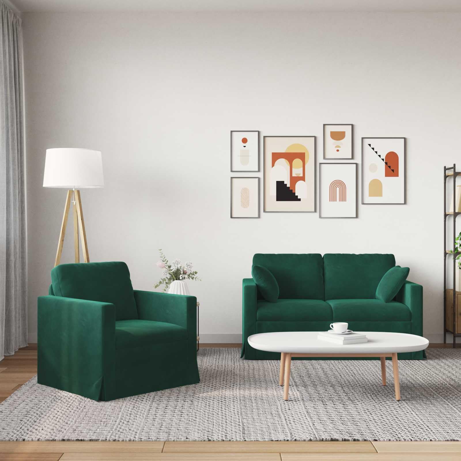 Set di 2 divani in velluto verde scuro con robusta struttura in metallo, imbottito, 138 x 78 x 80 cm, con braccioli e cuscino, per soggiorno e camera degli ospiti