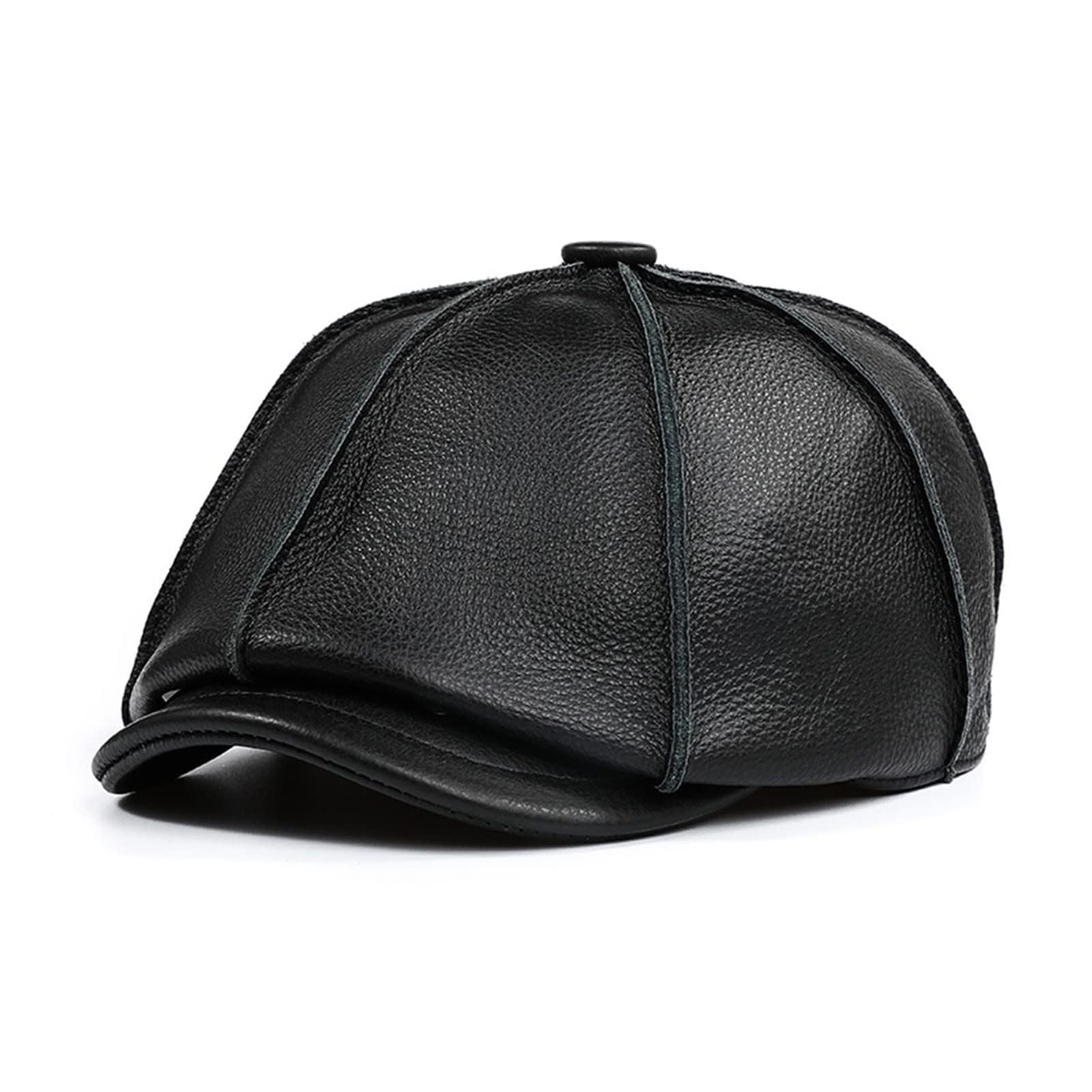 Prawdziwej skóry Newsboy Cap Mężczyźni Real Cowskin Leather Octedal Hat Jesień Zima Hi-GH Q-Uality Kapelusze dla mężczyzn Akcesoria