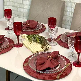 Sousplat completo Mesa posta Kit 6 lugares 35 cm MDF (119-Vinho)