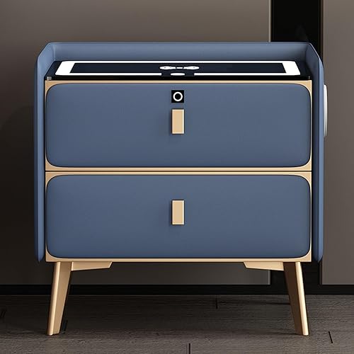 Mesita de noche de carga inteligente, mesa de noche con Bluetooth, mesita de noche LED, modernas mesas de noche con 2 cajones de bloqueo de huellas