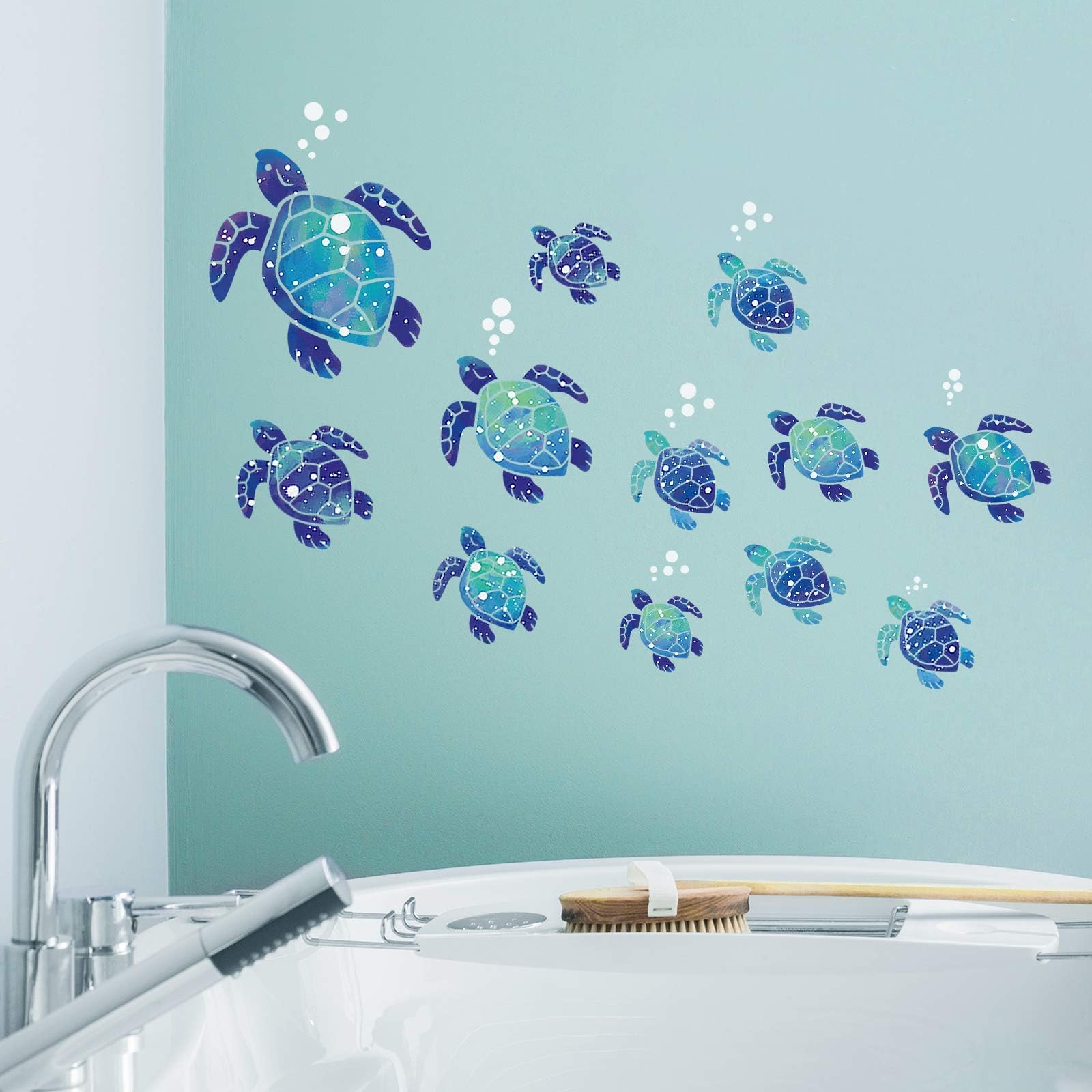 12 Pezzi Adesivi Murali Tartaruga Impermeabili per Bagno Blu Decorativi