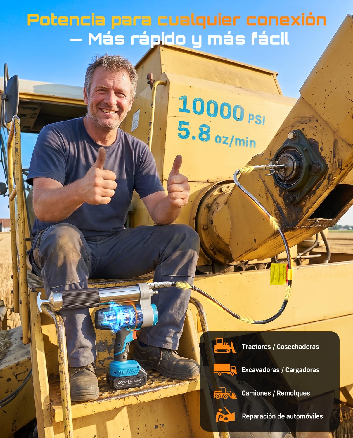 Seesii Engrasadora Bateria con Gatillo de Bloqueo, 10000 PSI, 5,8 oz/min