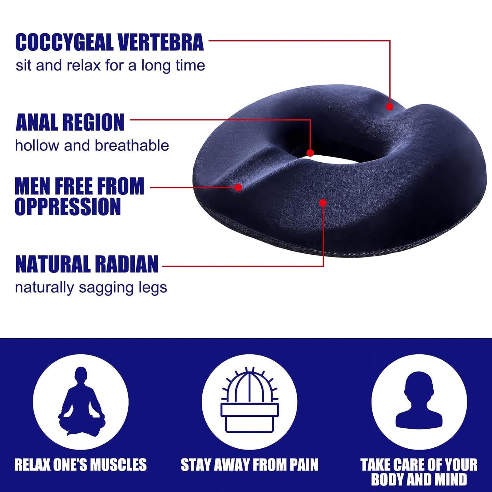 Cuscino per emorroidi, Cuscino per Sedile antidecubito in Memory Foam di Alta qualità, Lavabile, Cuscino per Sedia a rotelle per Ufficio, Auto, Sedia a rotelle, Scuola, Blu