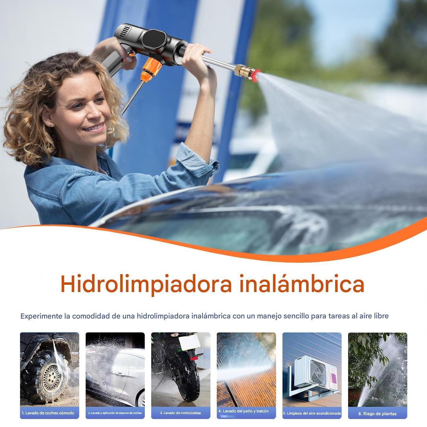 Hidrolimpiadora Máquina de Limpieza Sin Cable 21V | Limpieza de Jardín Para Coche Entrada Casa Terraza Patio Industrial Comercial y Exterior