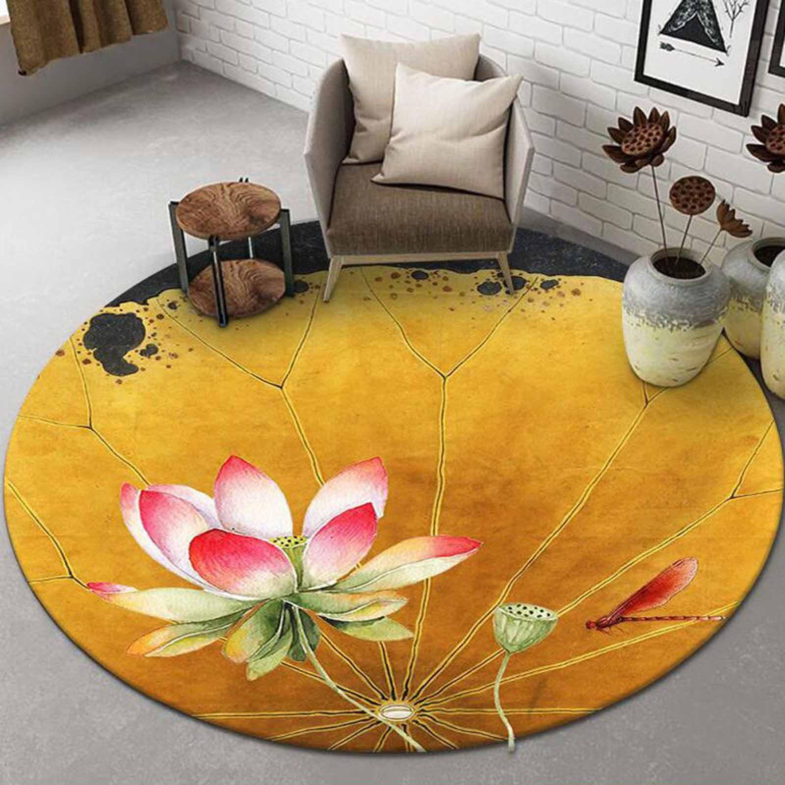 Tapis Ronds Fleurs pour Chambre à Coucher Jaune Rouge 60cm 80cm 100cm 120cm 140cm 160cm 180cm 200cm Couleurs Vives Tapis Salon entrée