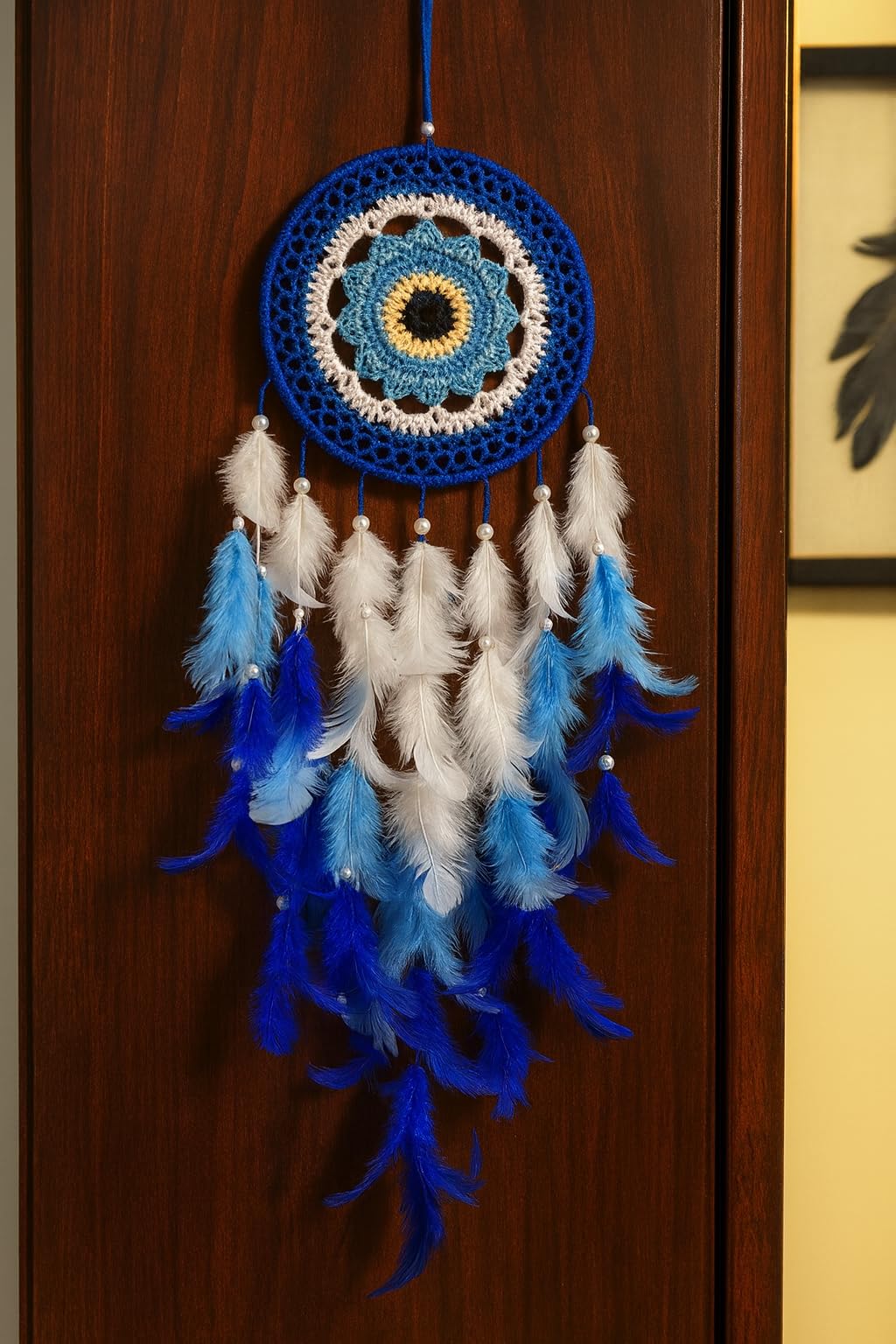 Good Aura Store Handmade Crochet Dream Catchers for Home Decoration-Wall Hangings for Home Decor Kids Room Bedroom Livingroom Balcony Feathers Hanging Dreamcatcher Windchimes(Pack of 1, 15LX48Hcm)-image-32