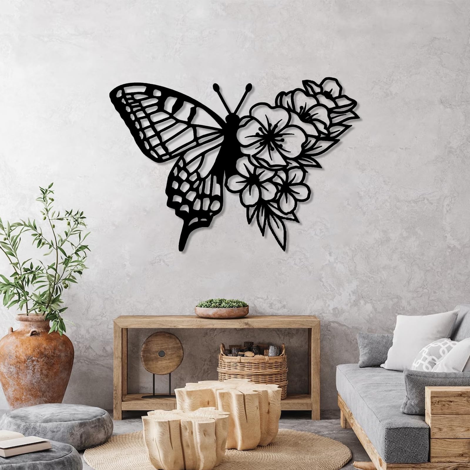 Arte Floral Mariposa Decoración De Pared Flores Y Mariposas De Metal  URCHUZE - 27x27cm, Negro, Ideal Para Hogar Y Oficina Arte Pared Hierro  Flores Mariposas, image size:1600x1600