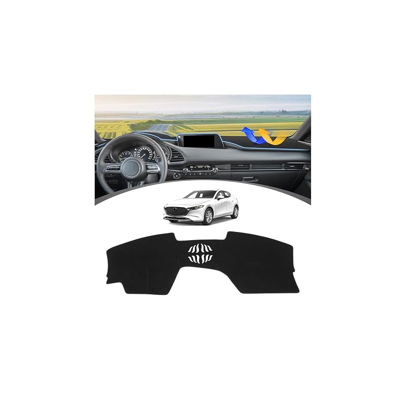 Capa para Painel FIILINES para Mazda 3 Hatchback e Sedan 2019–2026 sem HUD, poliéster preto com base antiderrapante