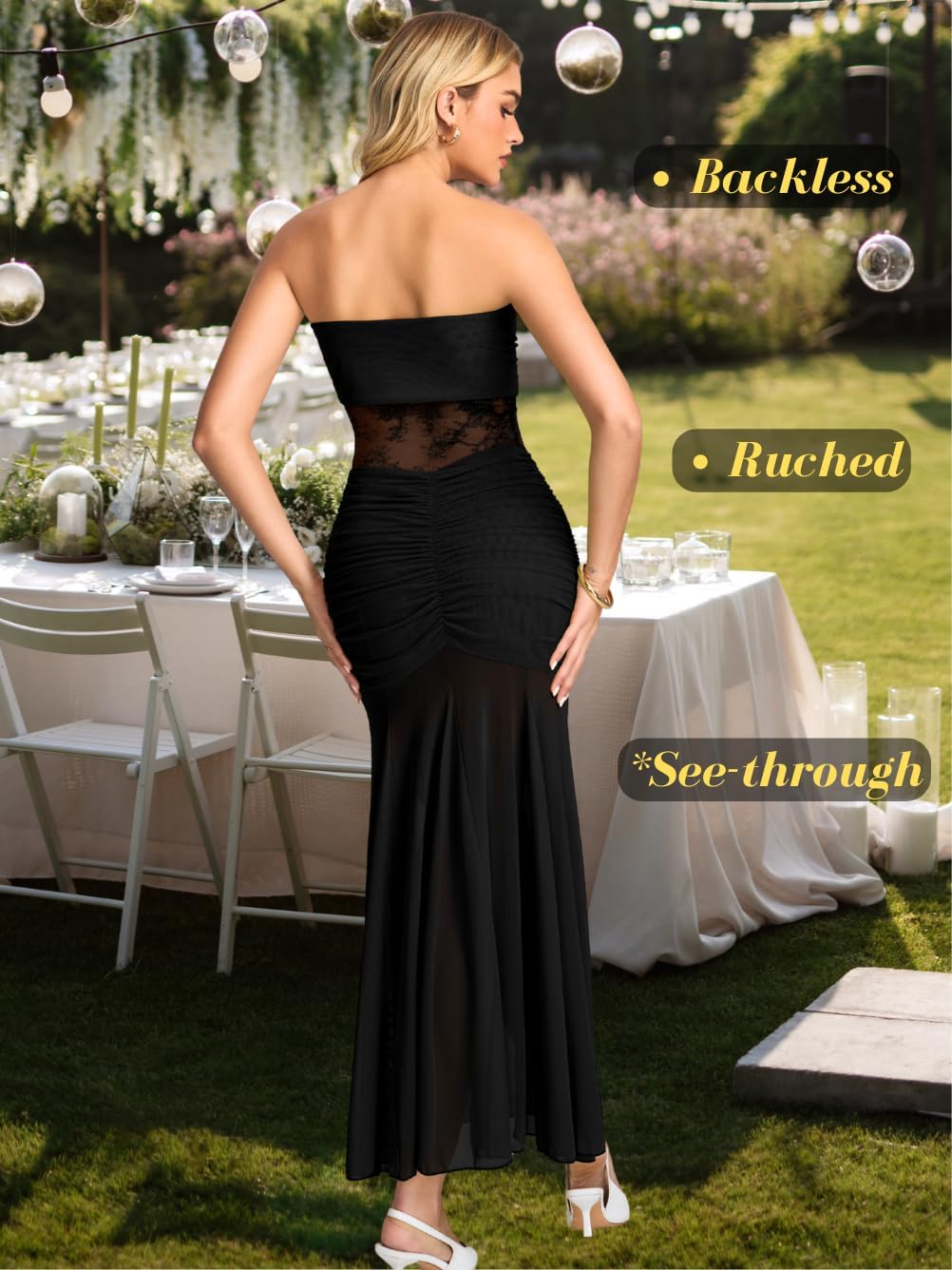 Lace Maxi Dress,Strapless Ruched Mermaid Dresses for Women,Sexy Formal Birthday Party Outfit - Image 4