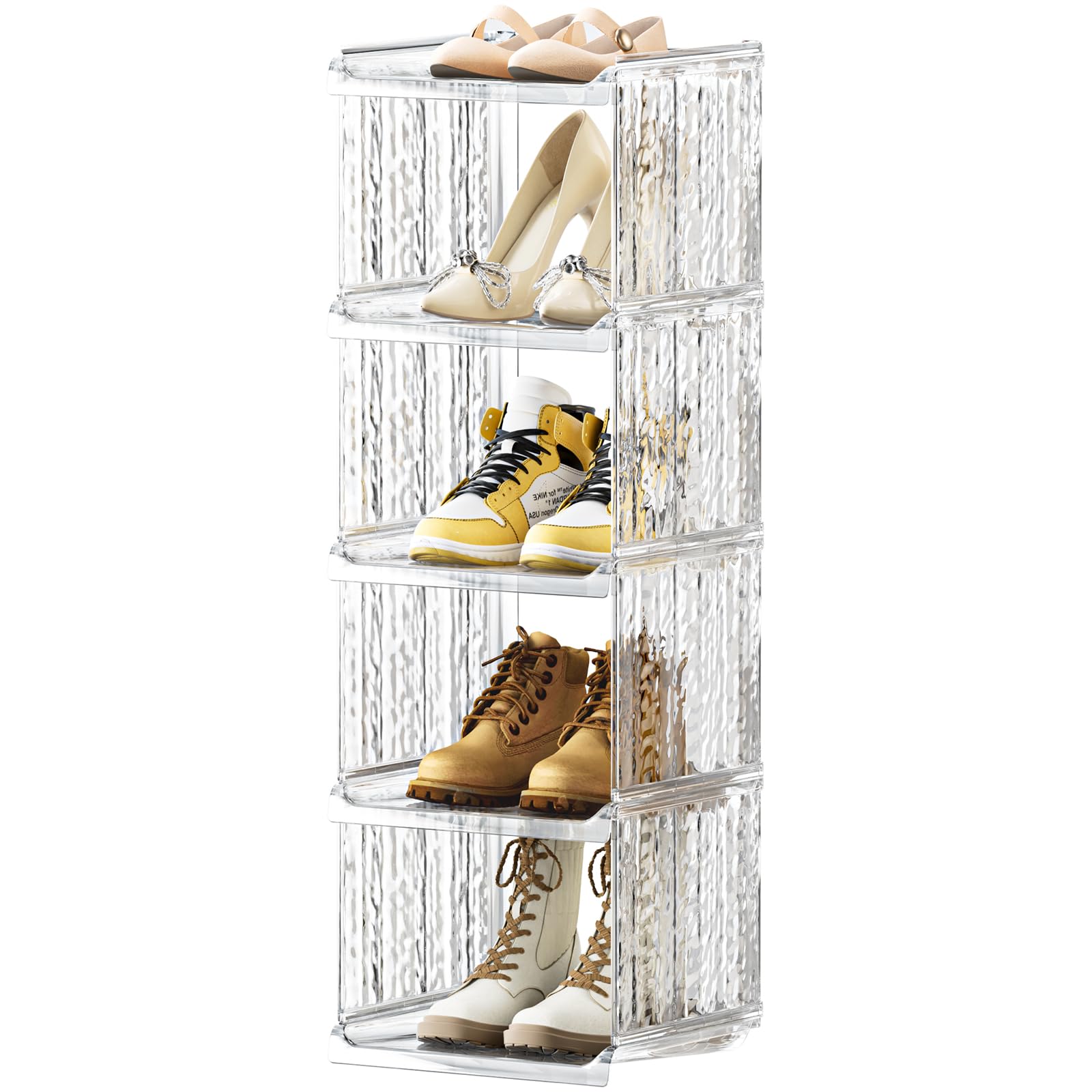 HAIXIN Shoe Rack for Closet - 5 Tier Vertical Ice Clear Shoe Rack Organizer Cabinet for Front Door Entrance, Large Stackable Shoe Tower Shelf for