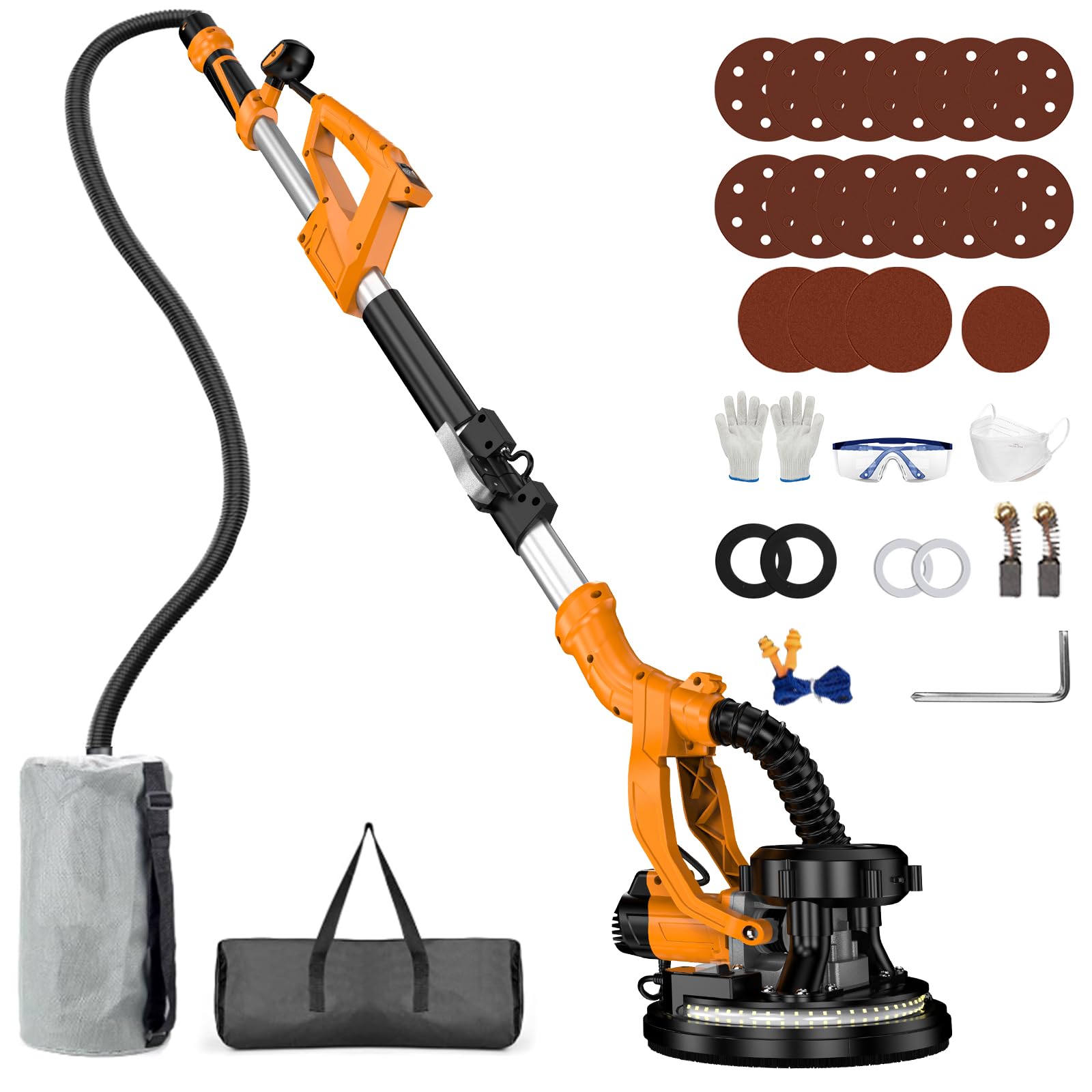 Drywall Sander, 9-Speed Electric Drywall Sander with Vacuum Dust Collector, 950W Power Ceiling Sander Tool with LED Light, Collapsible & Extendable