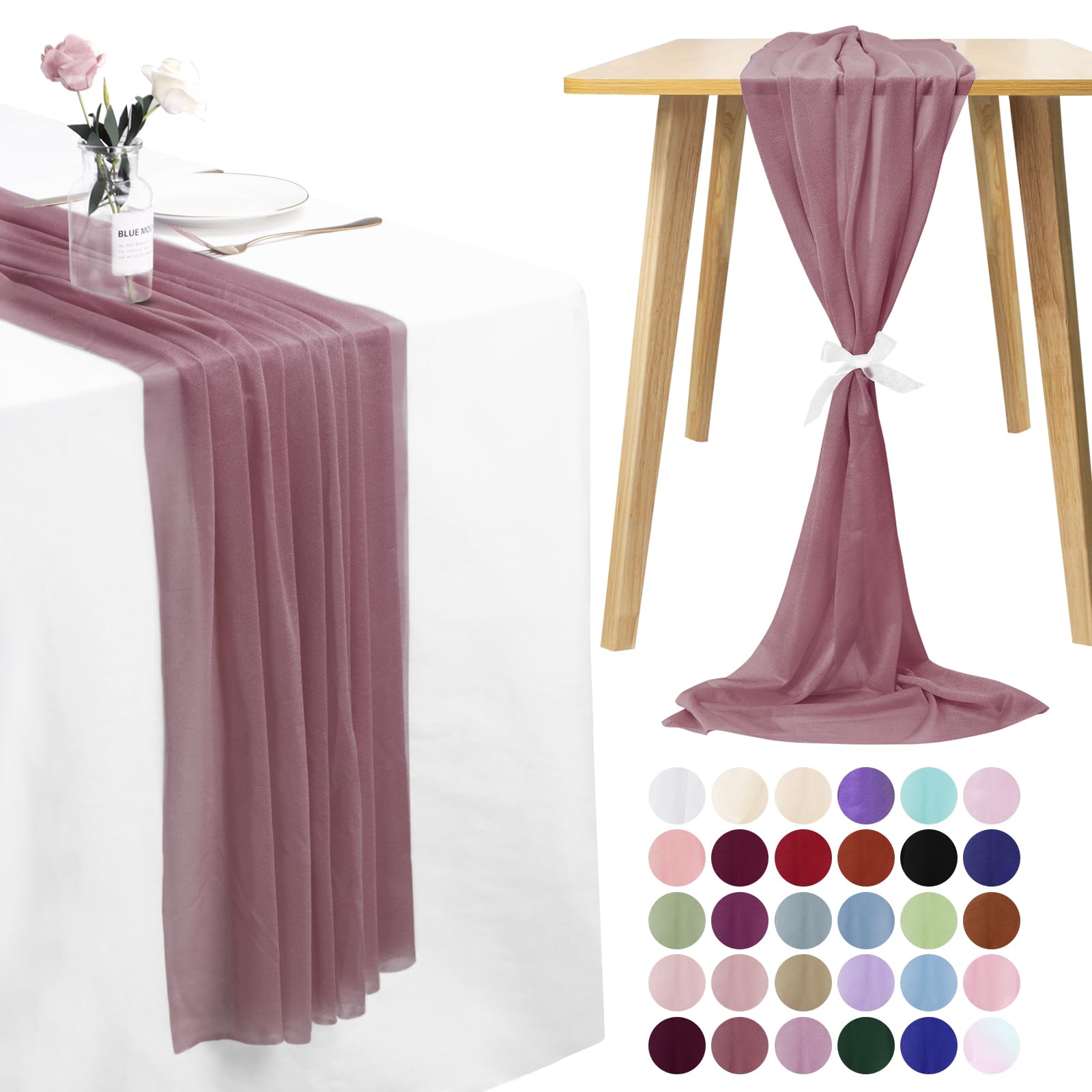 LEREATI Cheesecloth Table Runner Fuchsia Chiffon Table Runner 75cm x 180cm Gauze Sheer Table Runner Tulle Cheese Cloth Tablerunner for Party, Wedding, Christmas, Shower Decorations