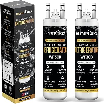 WF3CB Refrigerator Water Filter [Pack 2] Compatible with Frigidaire, Premium Replacement for WF425, Pure Source 3, 706465, 242069601, 242086201, 242017800, PS3412266, Fridge Water Filter