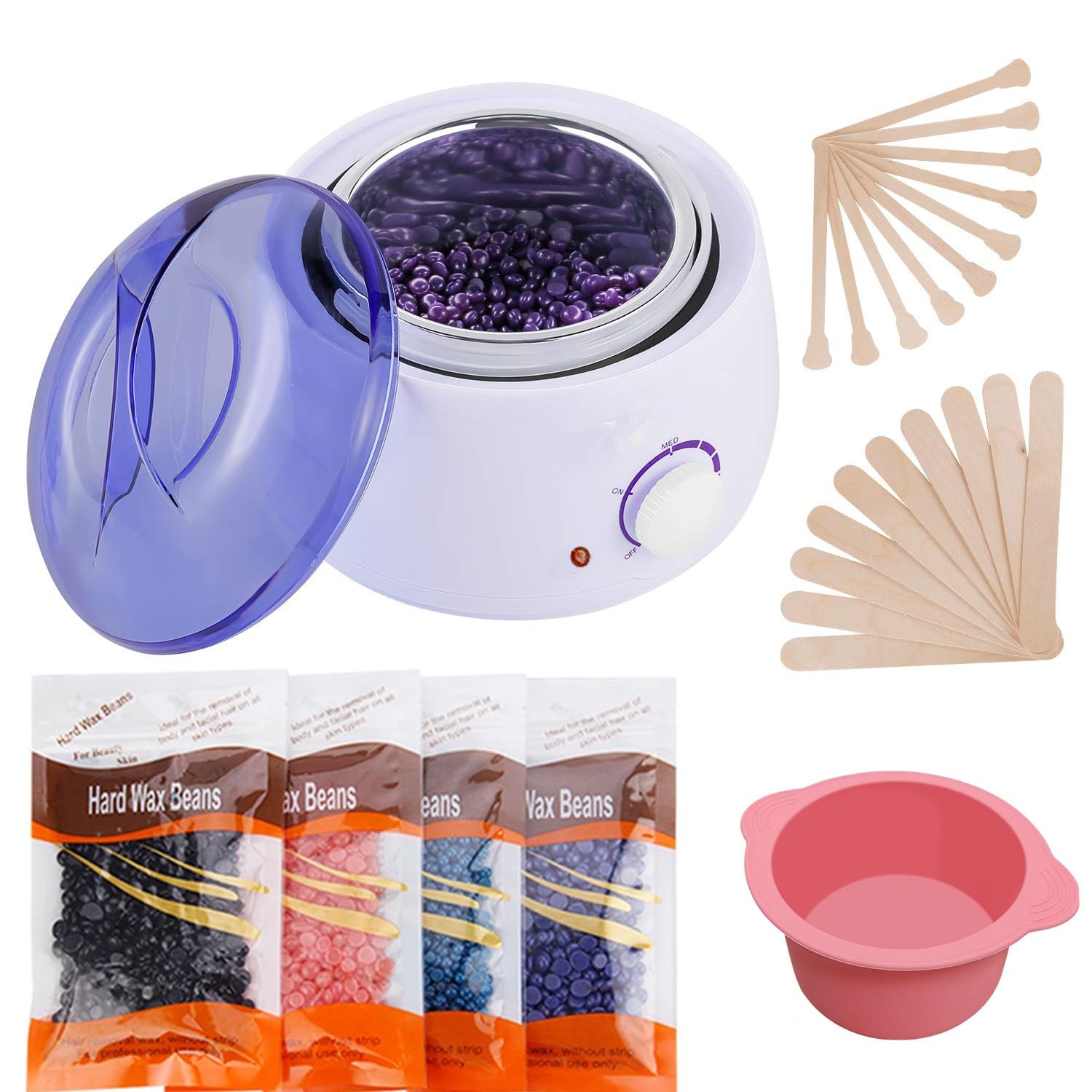 Hair Removal Waxing Kit Wax Heater with 4 Packs of Hard Wax Beads 20 Spatulas,Silicone Bowl,Painless at Home Wax Kit Hair Removal Kit with Handle Pot 500ml for Paraffin Soft Wax Cream