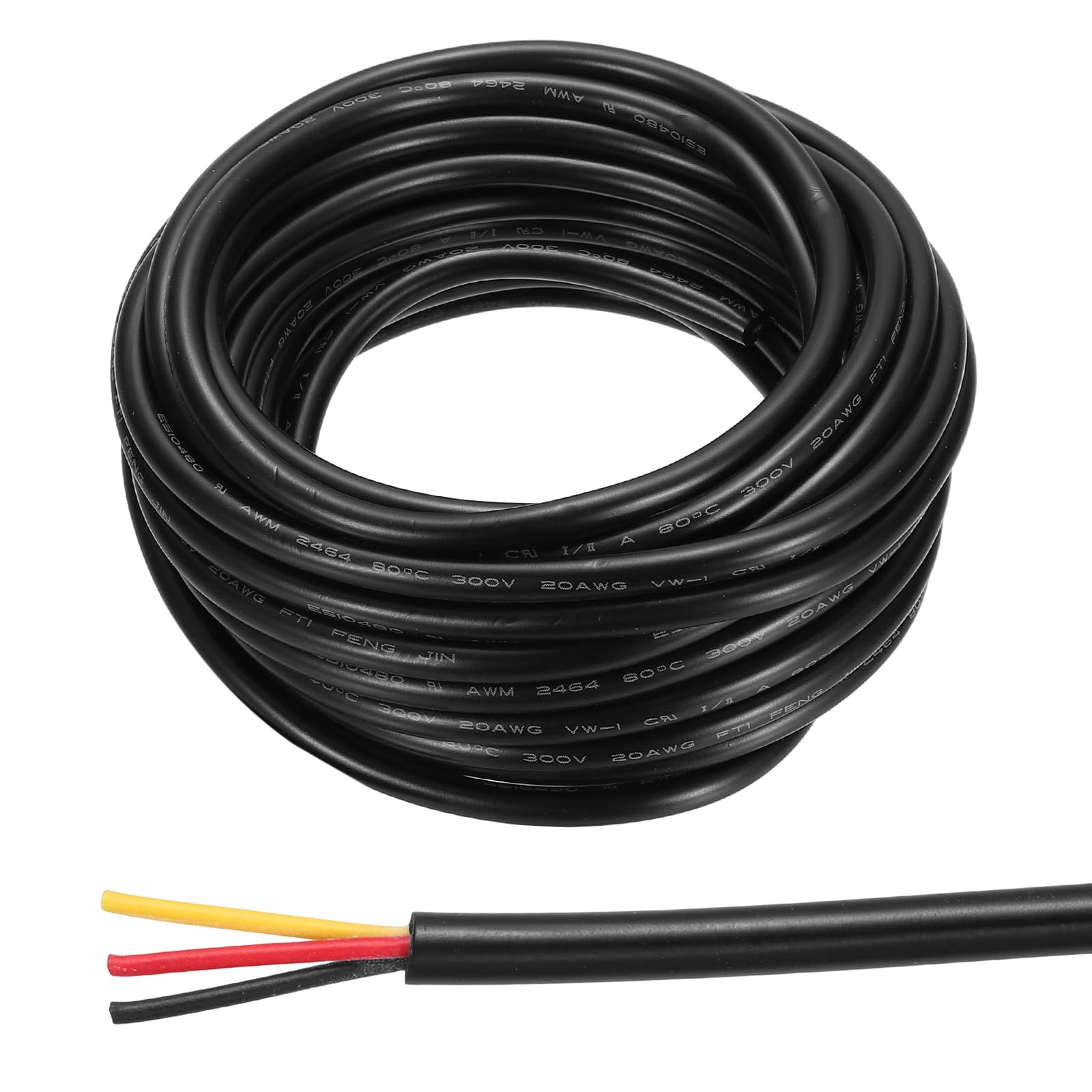 sourcing map 18AWG Electrical Wire 3 Conductors 20FT/6.1m Power Cable Flexible Extension Signal Signal Cable Black for LED Strips Lamps Lighting Power Supply