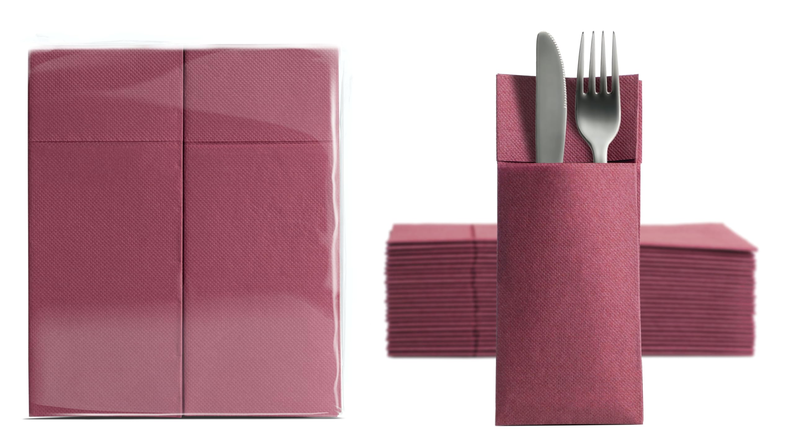 Aroba 1250 miękkich serwetek na sztućce z miękkiego materiału, objętość i struktura, wstępnie złożone serwetki z rozcięciem, 32 x 38 cm, składane, dobrej jakości, bordowa czerwień