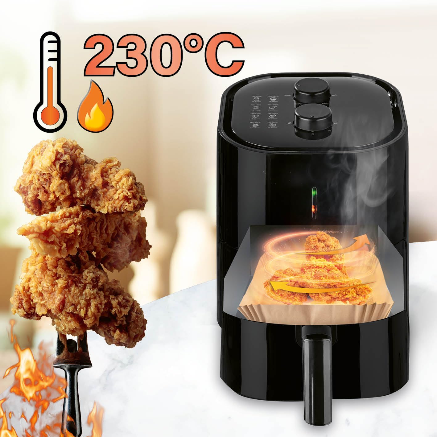 GOURMETmaxx Lot de 200 feuilles de papier sulfurisé pour friteuse à air chaud de 5 à 6 litres - Moule en papier sulfurisé antiadhésif et résistant à l'huile - Forme flexible - 20 x 20 x 4,5 cm