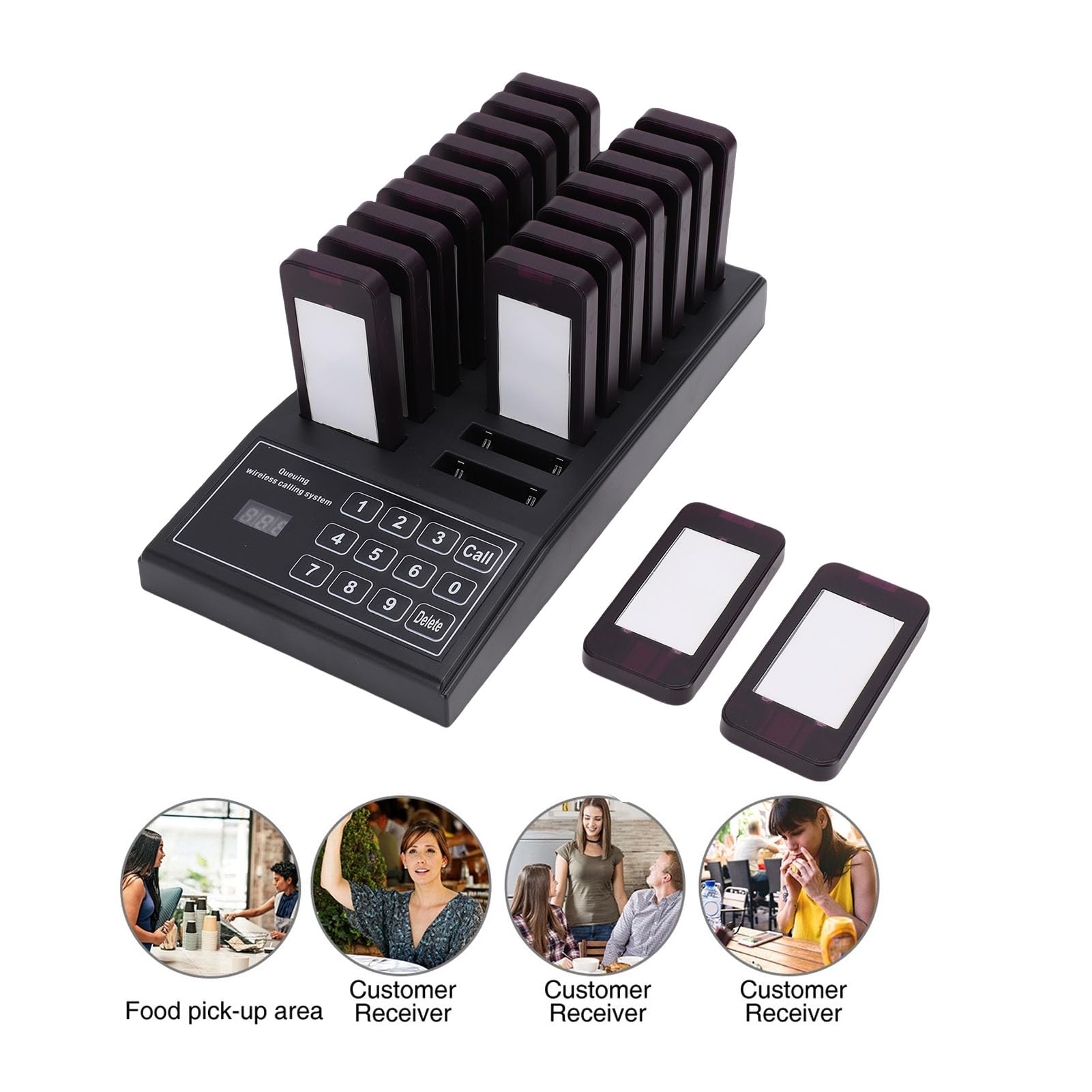 Cercapersone Ristorante, Kit di Chiamata Wireless con 18 Cercapersone con Luce Sonora Vibrante, Portata 100 M, Cicalini Ricaricabili, per Area Ristorazione, Pizzeria (EU)