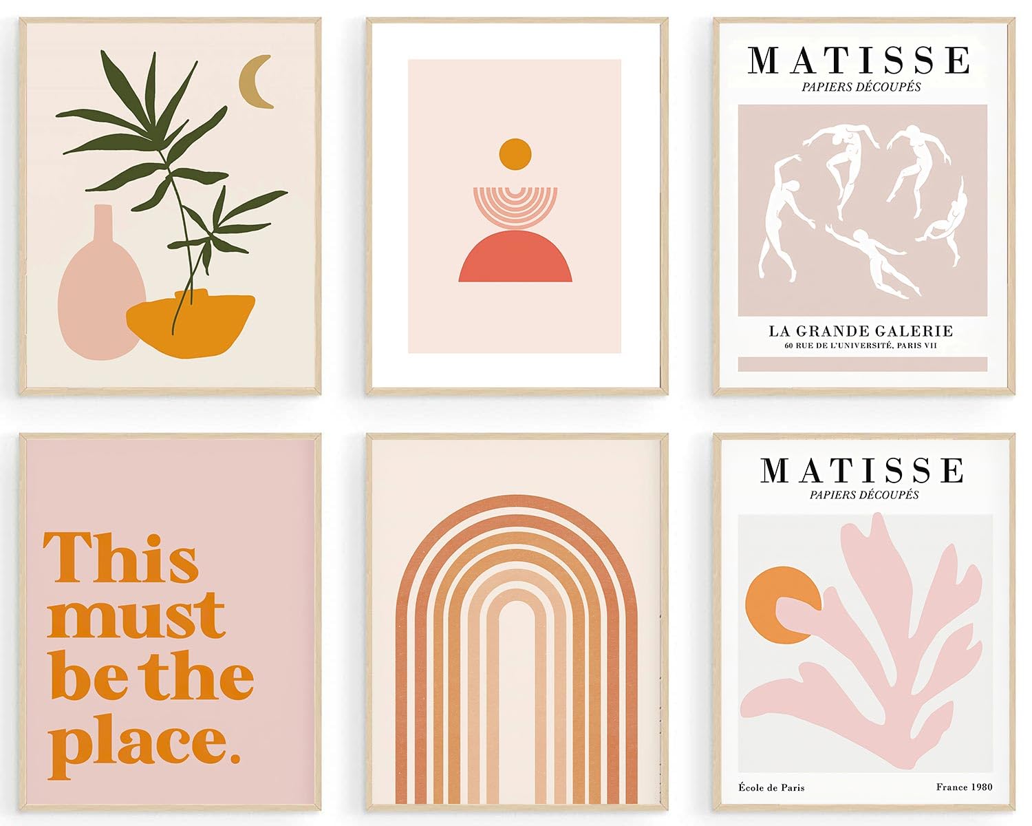 Matisse - Set di 6 stampe artistiche da parete astratte, poster astratti, stile bohémien, minimalista, su tela, decorazione per la stanza, decorazione artistica da parete per stanza, camera da letto
