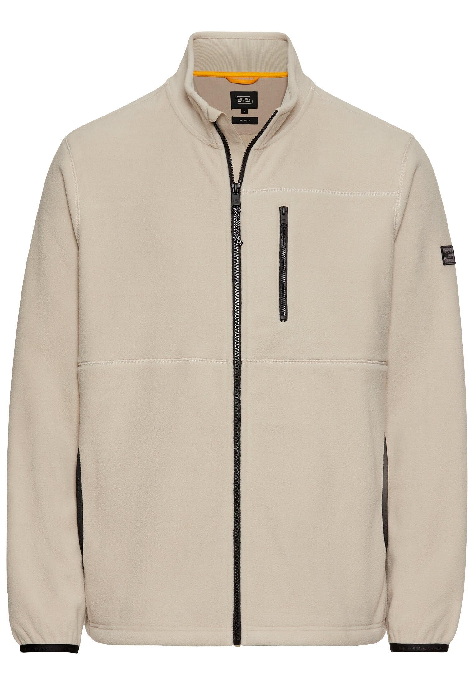 camel active Men's Fleece Jacket with Stand-Up Collar, Beige, 3XL