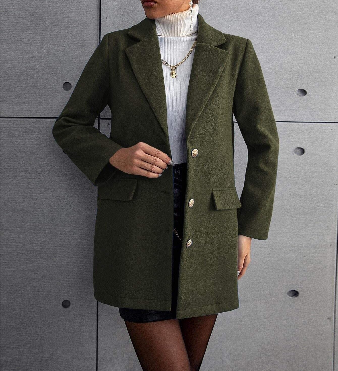 Women's Trench Coat Casual Single Breasted Lapel Collar OverCoat Long Sleeve Classic Overcoat