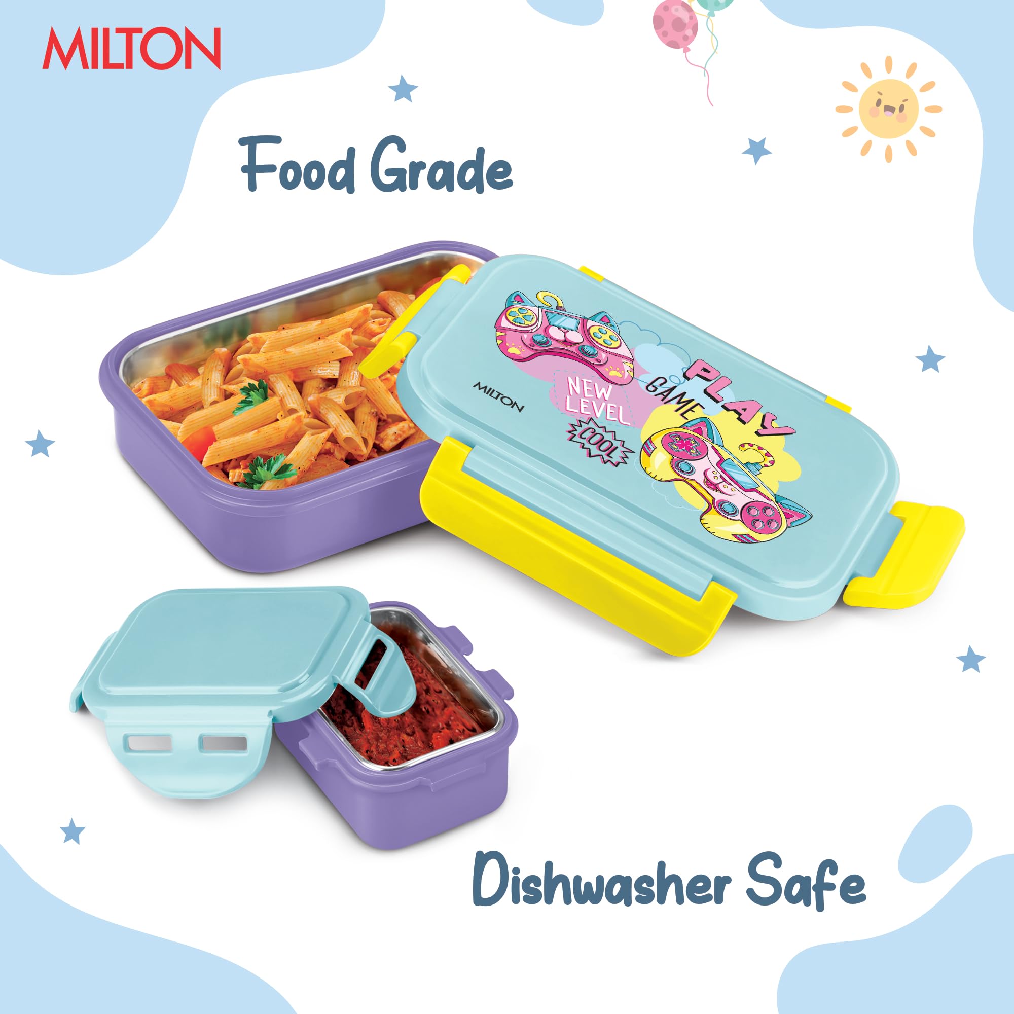 MILTON Candy Steel Tiffin Lunch Box for Kids with Inner Stainless Steel Container I Leak Proof Tiffin Box with Spoon & Fork | BPA-Free, Compact & Durable I for School, Picnic, 520 ml, Purple — Amazon image 3