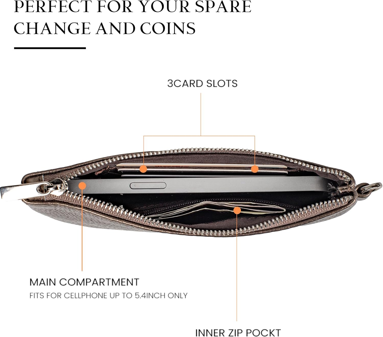 Genuine Leather Coin Purse for Women Small Change Purse with Removable Wrist Strap Zipper Wristlet Wallets with Credit Card Slot - Image 3