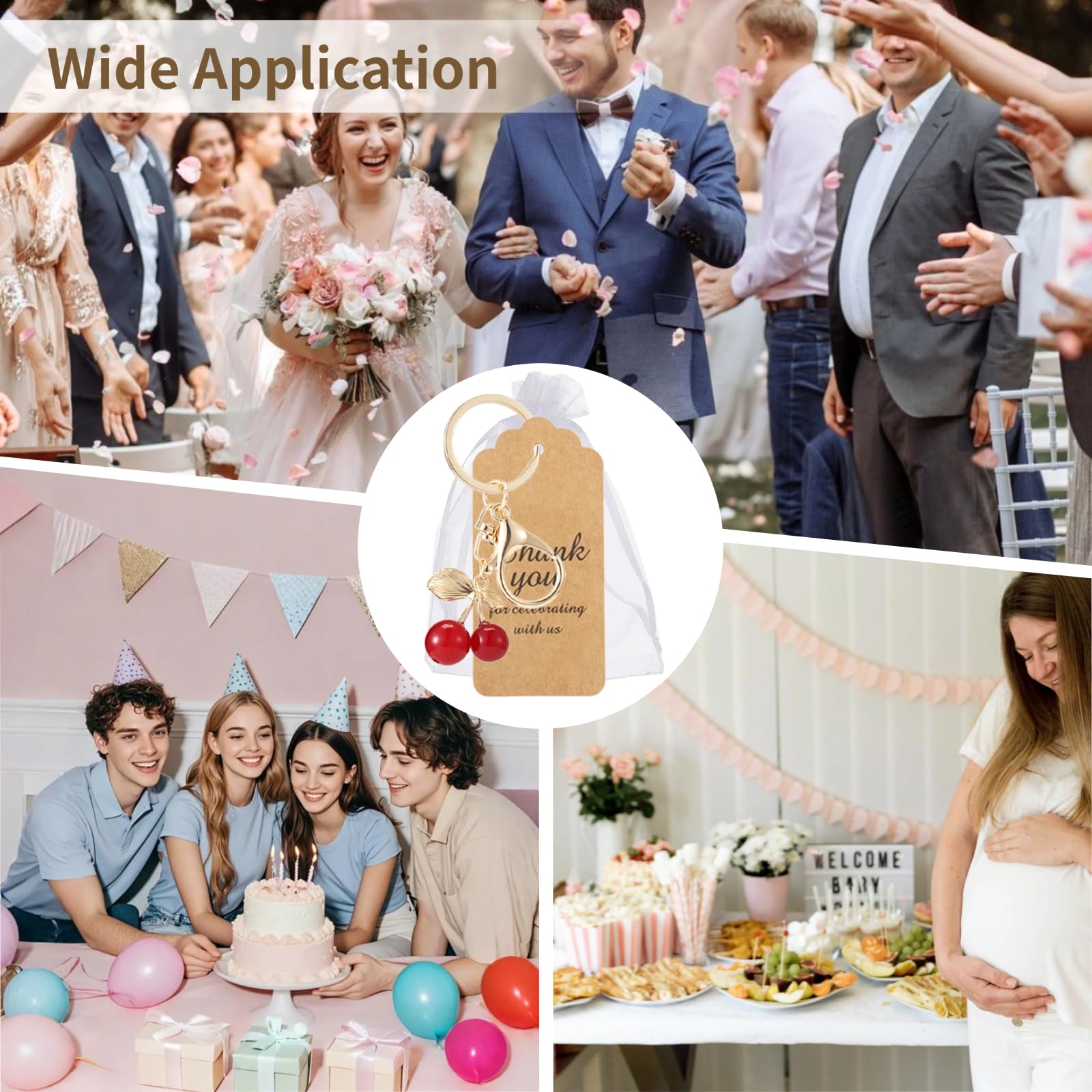 Generisch 20er-Set rote Kirsch-Schlüsselanhänger als Partygeschenk, Frucht-Charm-Schlüsselring mit Dankesanhänger und Organza-Beutel, Kirsch-Accessoires als Geschenk für Gäste, Hochzeit, Geburtstag