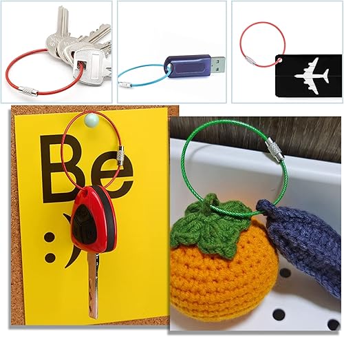 Miniatura 3 de CooBigo Paquete de 16 lazos de acero inoxidable de 0.079 in con revestimiento de alambre para llaveros grandes de 6 pulgadas para etiquetas de