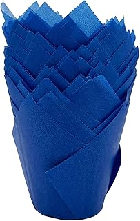 Scrumptious! 50 moldes de papel a prueba de grasa para magdalenas y tulipanes para hornear, color azul, ideales para bodas, cumpleaños y aniversarios, fiestas, pasteles y horneados