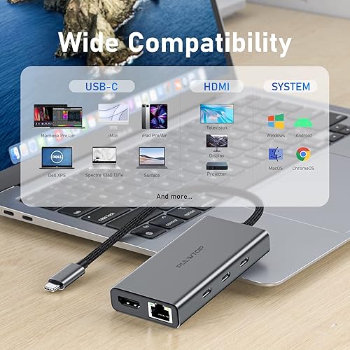 Miniatura 7 de Hub USB C de 10 Gbps, adaptador PULWTOP USB 3.2 con 3 puertos USB-C 3.2, 4K 60Hz HDMI, Ethernet, 100 W PD in, divisor multipuerto de alta velocidad