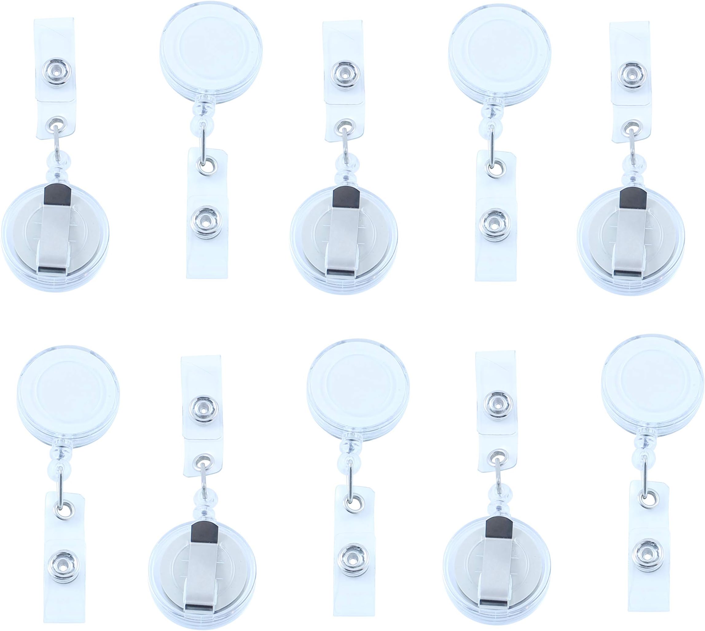 10 Pack Foretra Retractable Reel Badge ID Holder Badge Reel Clip On Card Holder Translucent (White)