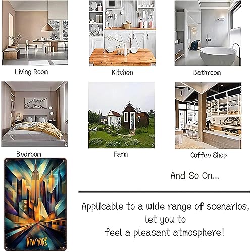 Miniatura 7 de New York Dynamic Cubism - Letrero de metal con diseño geométrico moderno y geométrico de paisaje urbano vintage, carteles de estaño retro para