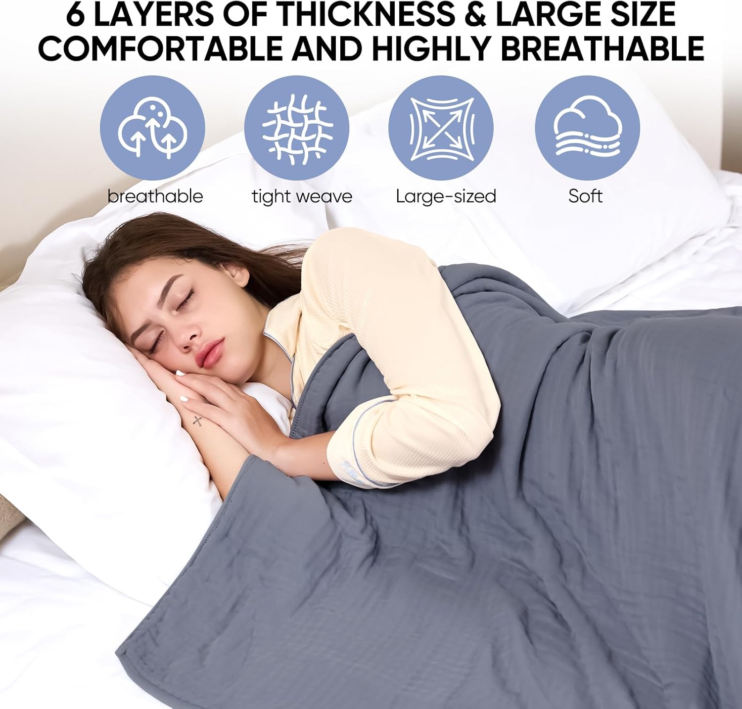 Muslin Blanket Soft and Luxurious Queen Size Bedding Suitable for All Seasons (Fog Blue, Twin 60X90 inch)