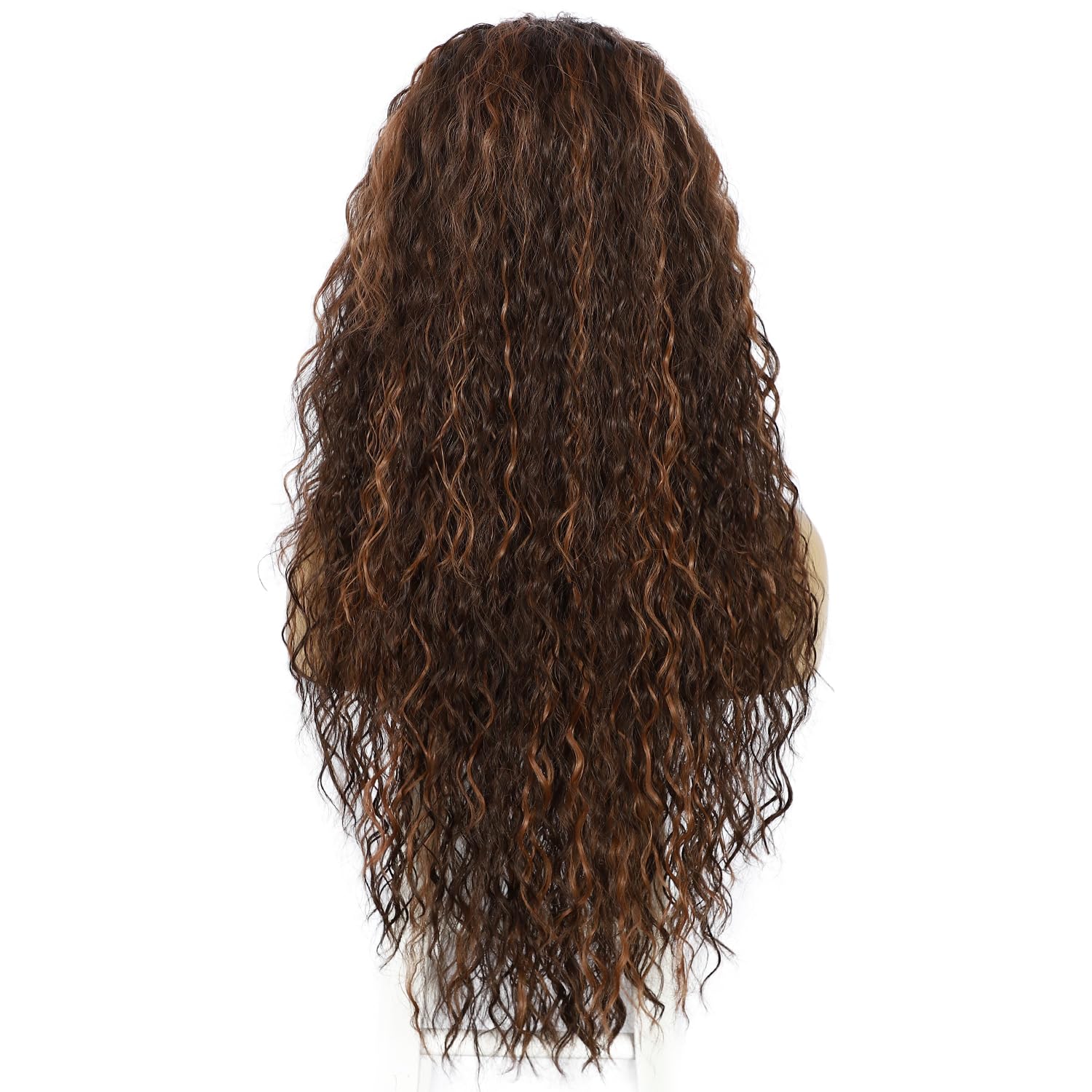 Sapphirewigs Curly Lace Front Wig Highlight Brown Synthetic Wigs For - View #2