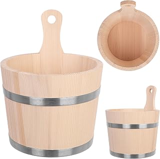 KADAX Saunakübel aus Holz, 5 Liter, Holzeimer mit Griff, Saunaeimer für Aufgüsse, Eimer aus Naturholz, Holzkübel für Sauna, Blumenkübel, Saunazubehör (31.5 x 25 cm)