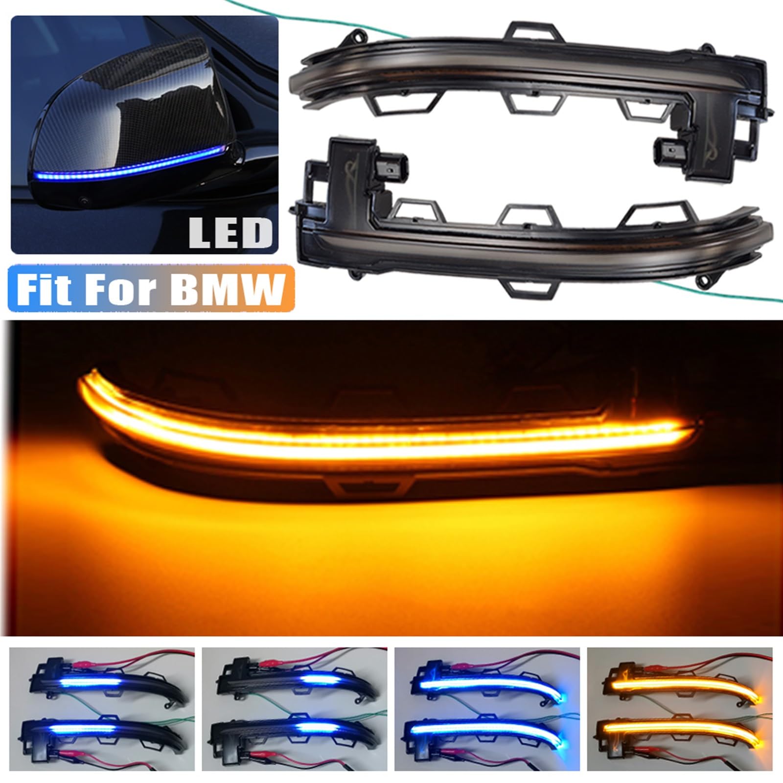 Boczne lusterko wsteczne samochodu LED dynamiczny kierunkowskaz migacz, dla BMW, X3 G01 2018 2019 X4 G02 X5 G05 X6 G06 X7 G07 2020 dynamiczne kierunkowskazy(Blue-yellow)
