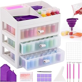 QUEFE Diamond Painting Storage, 3 Drawers, 144 Slots Storage Bottles, Diamond Painting Accessories and Tools, Diamond Art, Bead Box, Diamond Painting Organizer
