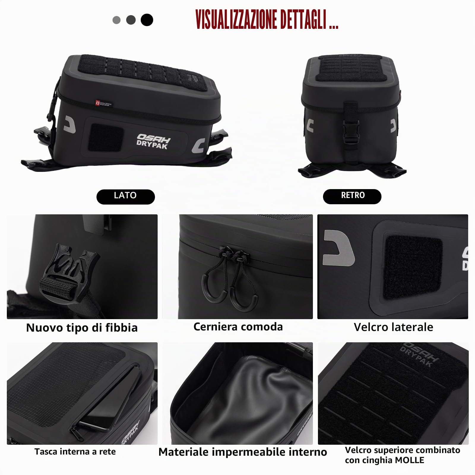 Borsa da serbatoio in TPU per impermeabile moto，Borsa per lo stoccaggio della moto，Multifunzionale Borsa da serbatoio,adatta alla maggior parte delle Enduro, e Adventure(Nero-6L)