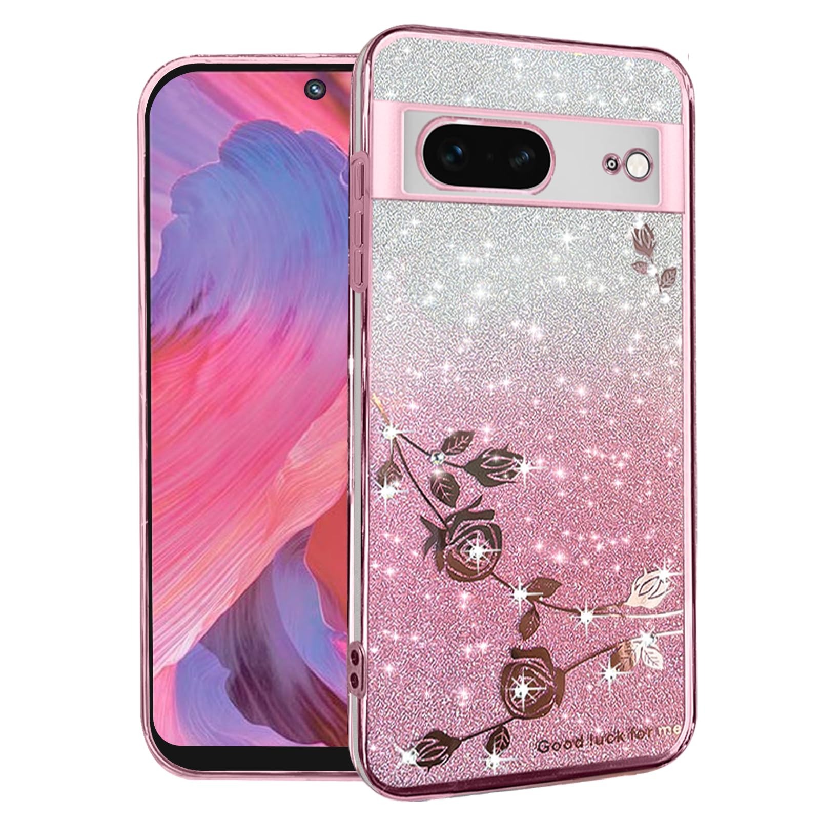 Coque Google Pixel 8 design mignon de luxe paillettes fleurs transparentes - 8