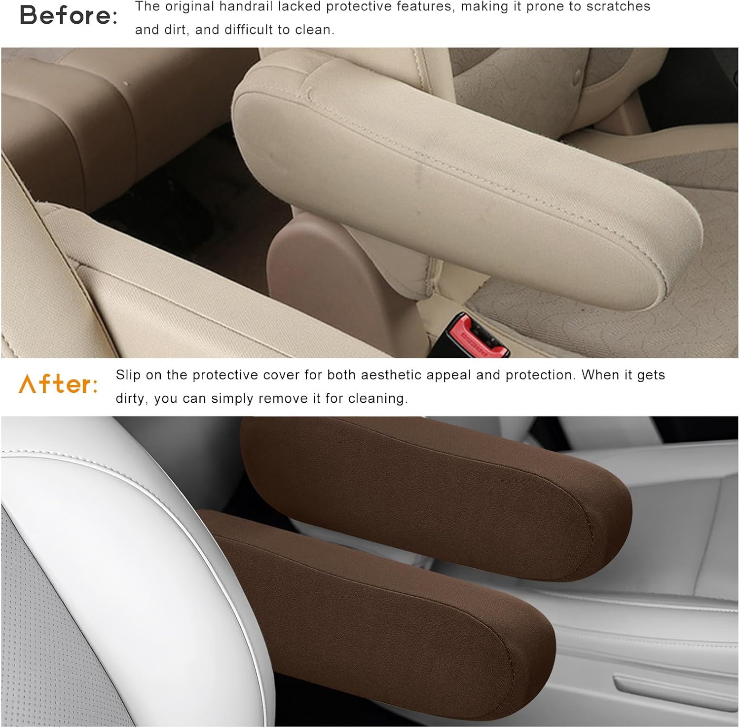 2 PCS Car Front Seat Armrest Covers, Soft Elastic Fabric Vehicle Seat Arm Rest Cushion, Comfortable Seats Armrest Protector Replacement for Most Cars, Car Accessories (Coffee) image 3