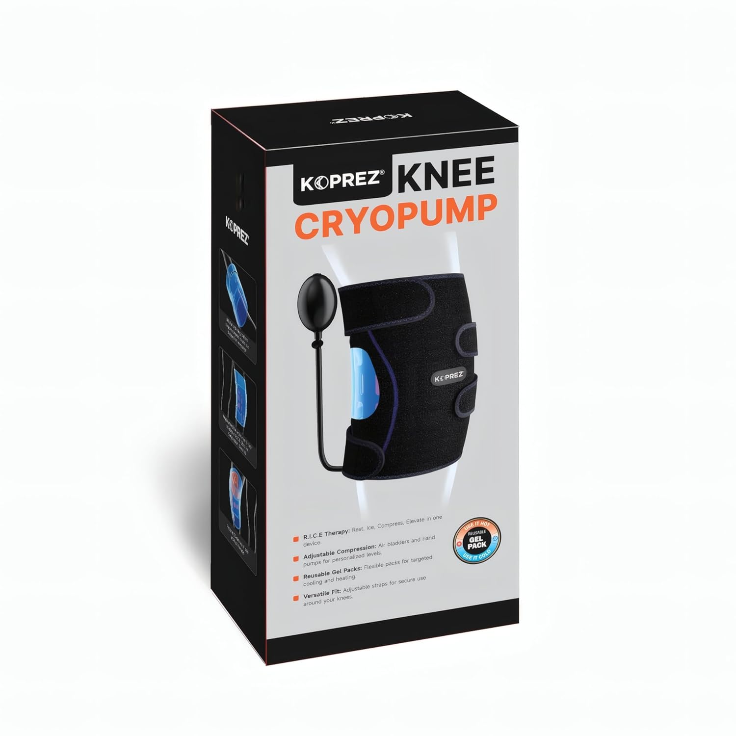 Koprez Knee CryoPump | Adjustable and Reusable Knee Ice Pack Wrap for Knee Pain Relief | Universal Fit with Adjustable Compression Pump | Knee Ice Wrap for Men and Women