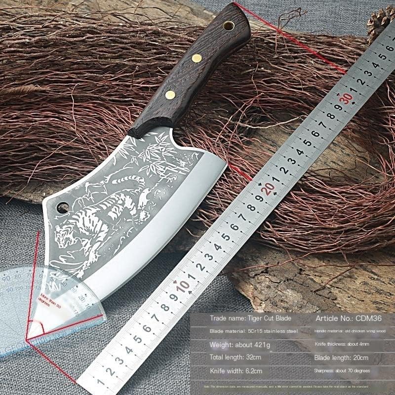 Meat cleaver, 8 Inch Chinese Style Tiger Stripe Small Kitchen Knife Stainless Steel Slaughter Knife Kitchen Boning Knife With Sheath Cleaver Knife